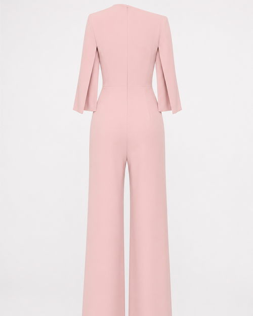 Beaded Round Neck Jumpsuit — Pink