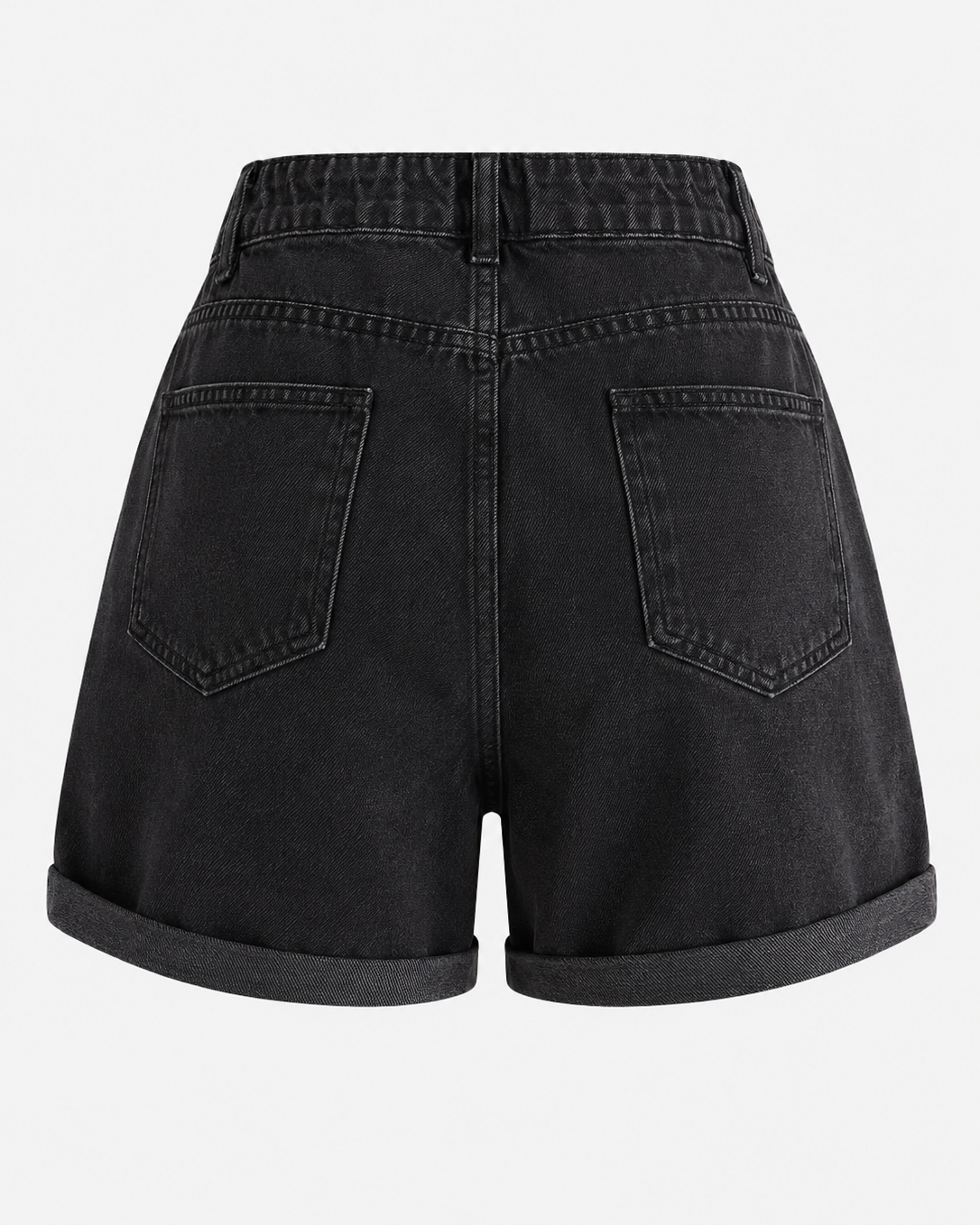 Roll Up Denim Shorts — Black
