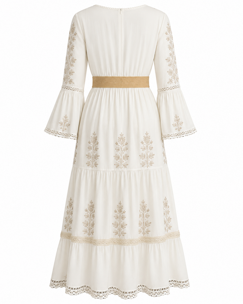 Mesh Detail Maxi Dress — Apricot