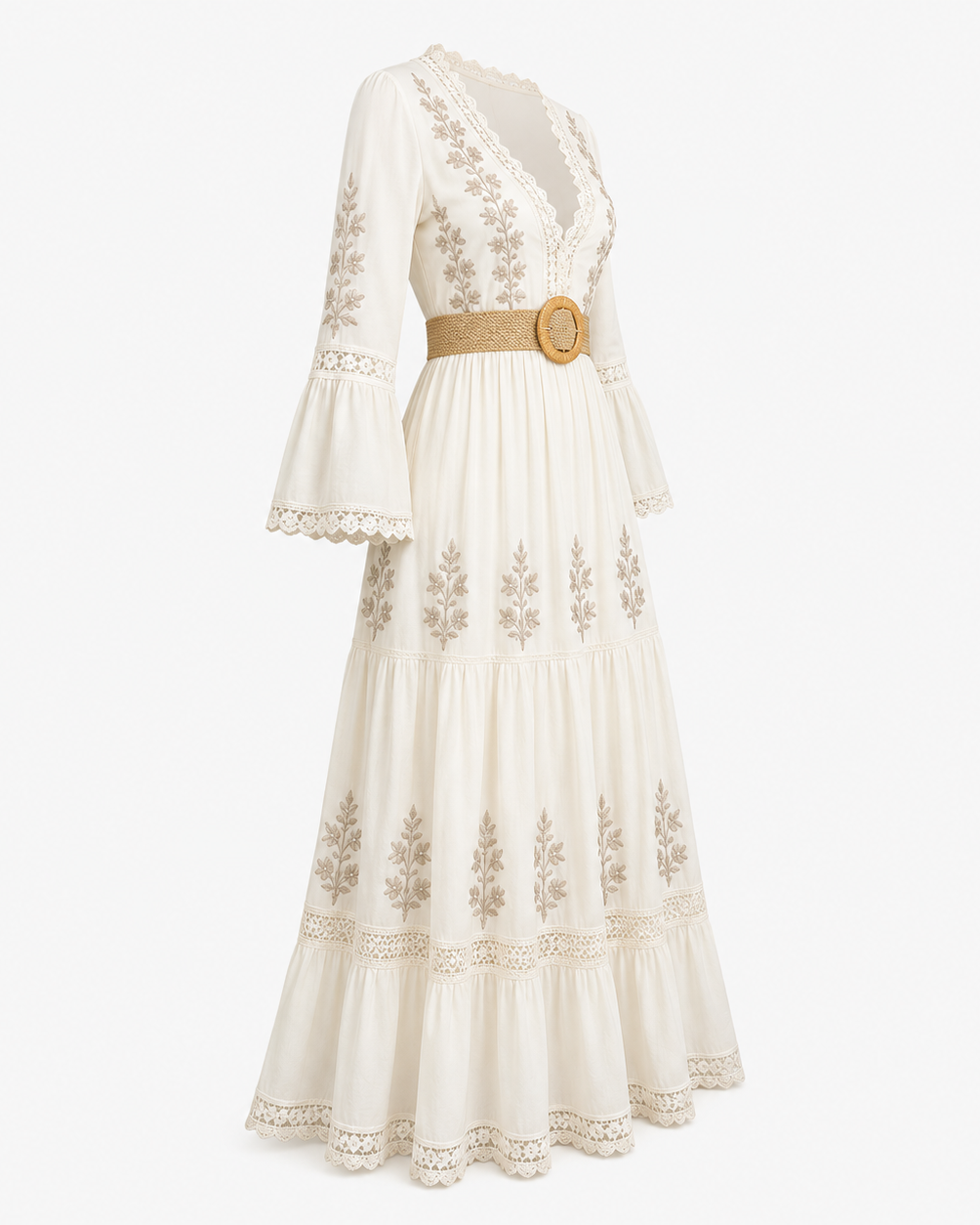 Mesh Detail Maxi Dress — Apricot