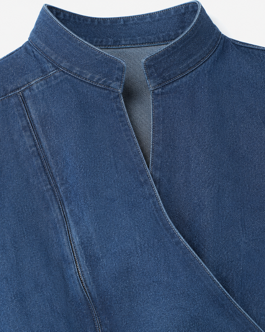 Denim Tulle Midi Dress — Blue