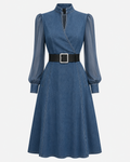 Denim Tulle Midi Dress — Blue