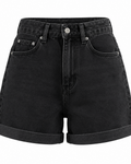 Roll Up Denim Shorts — Black