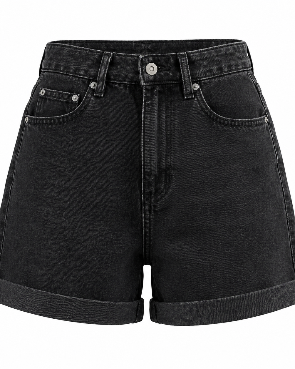 Roll Up Denim Shorts — Black